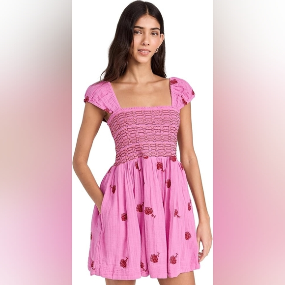 Free People TORY Embroidered Boho Mini Dress In L NWOT - Picture 2 of 12